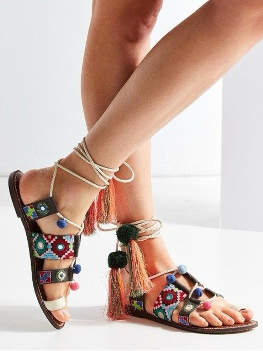 {Sam Edelman} Gretchen Pom-Pom Gladiator Lace-Up Sandals